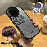 Glitter Astronaut Camera Stand Phone Case For I14 13 12 11 Pro Max XR 14 Plus Invisible Lens Bracket Plating Soft Cover - Show Gadgets
